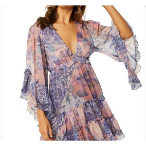 Misa Los Angeles Womens Yasemin fairy Patchwork Dress XS or S Blue Pink Floral